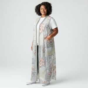 Vintage Bright Lights Sleeveless Sheer Floral Patchwork Long Vest